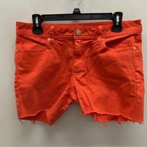 Tory Burch Bright Orange Denim Cutoff Shorts